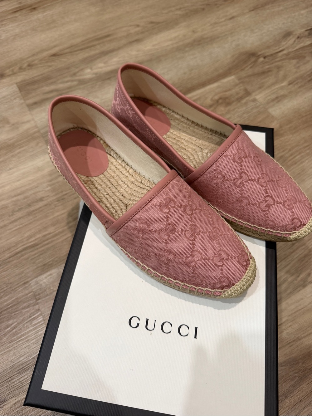 Gucci Rose Pink GG Canvas Espadrille Flats